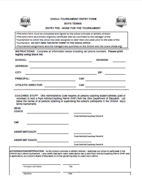 TENNIS TOURNAMENT ENTRY FORM - Fill and Sign Printable Template Online