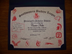 2016 Principal's Scholar Athlete Certificate Carter Nolte