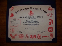2016 Principal's Scholar Athlete Certificate Dan Noelker