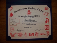 2016 Principal's Scholar Athlete Certificate Ian Barnett
