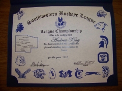 2016 SWBL Champion Certificate Andrew King
