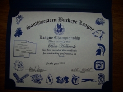 2016 SWBL Champion Certificate Ben Holbrook