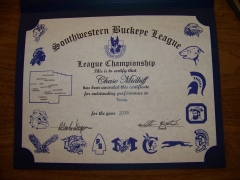 2016 SWBL Champion Certificate Chase Midkiff