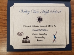 2016-2017 Three Sport Athlete Award Noah DeVillez