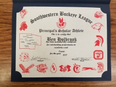 2017 Principal's Scholar Athlete Certificate Ben Holbrook