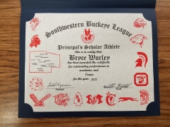 2017 Principal's Scholar Athlete Certificate Bryce Worley