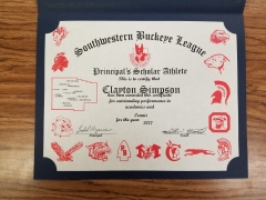 2017 Principal's Scholar Athlete Certificate Clayton Simpson