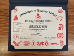 2017 Principal's Scholar Athlete Certificate Skyler Hamm