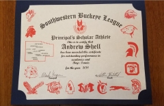 2018 Principal's Scholar Athlete Certificate Andrew Shell